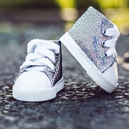 The Queen's Treasures 18 Inch Doll Clothing Shoes, Silver High Top Sneaker, Compatible for Use with American Girl Dolls and Clothes