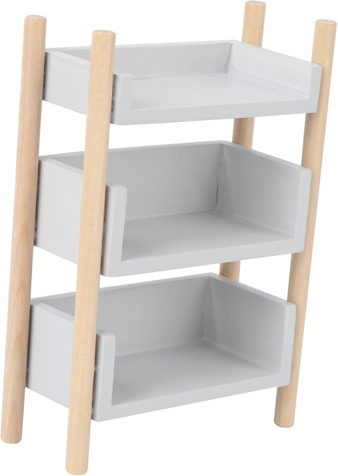 SUPVOX 1pc Miniature Furniture Model Cute Small House Ornament Multiple Layers Shelf for Home Decor and Dollhouse Accessories Grey