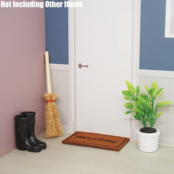 Odoria 1/12 Miniature Rubber Boots Plants Welcome Mats Doormat Broom Dollhouse Decoration Accessories