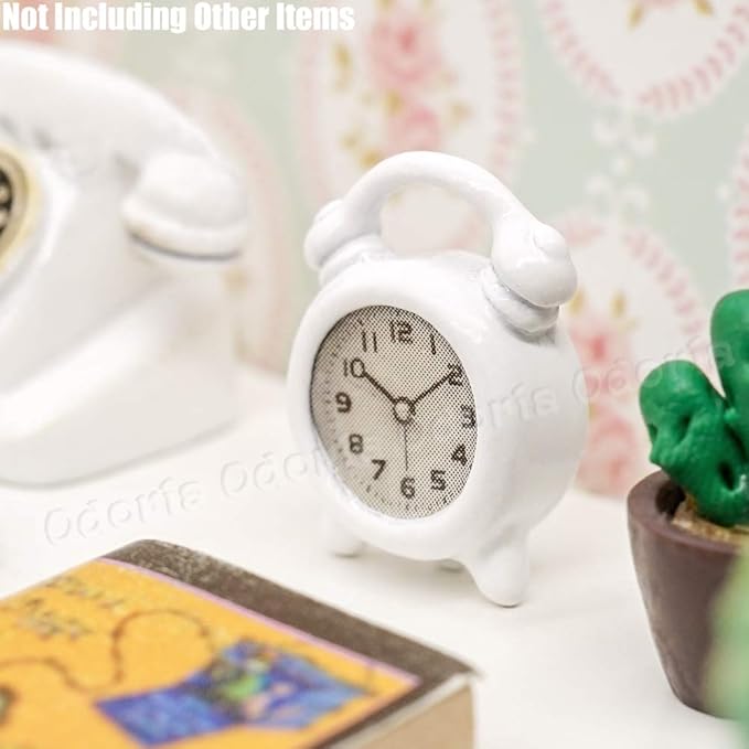 Odoria 1/12 Miniature Alarm Clock Dollhouse Decoration Accessories, White