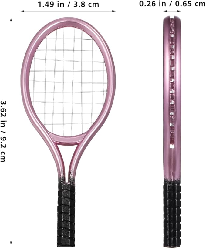 STOBOK Miniature Tennis Racket and Ball Set 3.54 Inch Dollhouse Sports Accessories for 1 12 Scale Decor Photography Props Mini Tennis Toy for Kids and Craft Projects