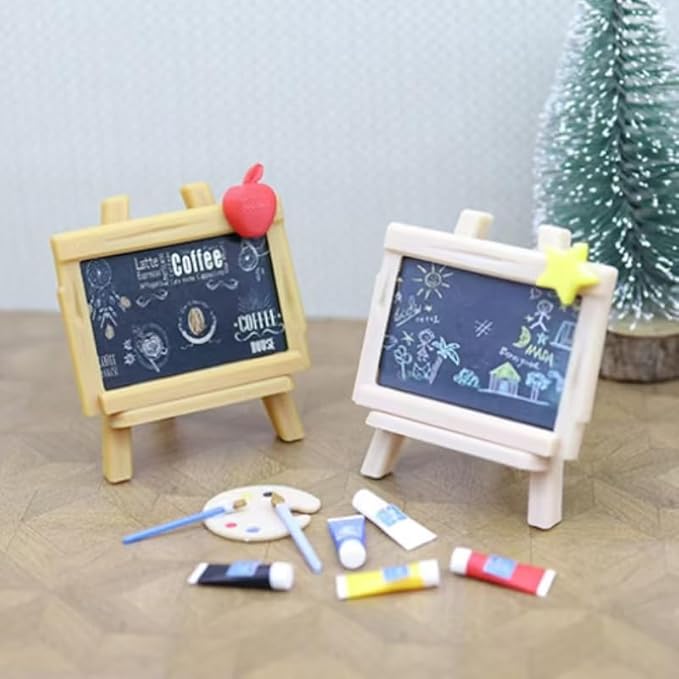 Miniature Chalkboard Set for Dollhouse – Decorative Blackboard with Star & Apple Design, DIY Writable, Holiday & Café Theme