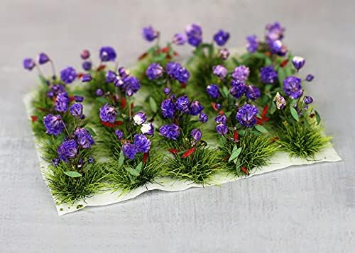 40 Pcs Flower Cluster Flower Vegetation Groups Grass Tufts Miniature Static Scenery Model for DIY Architecture Building Model Railway Train Diorama Garden Scenery Landscape Layout (Dark purple)