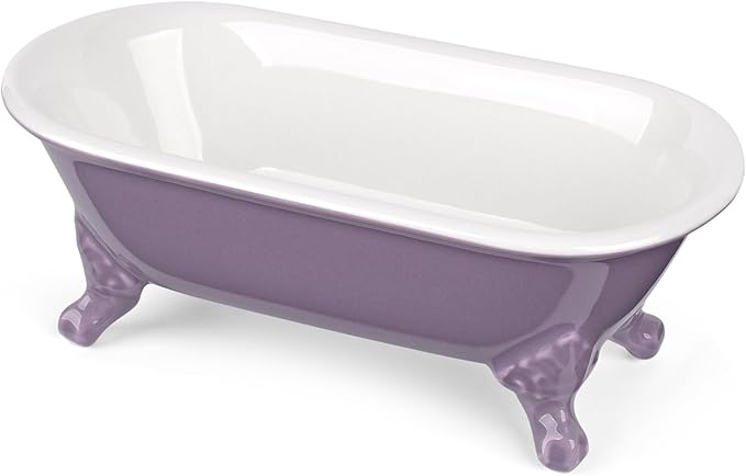 NEWHENGS 6.5" Ceramic Mini Decorative Clawfoot Bathtub Bar Soap Dish, Kitchen Sponge Holder and Shower Tray for Bathroom, 1 Pack(Lavender)