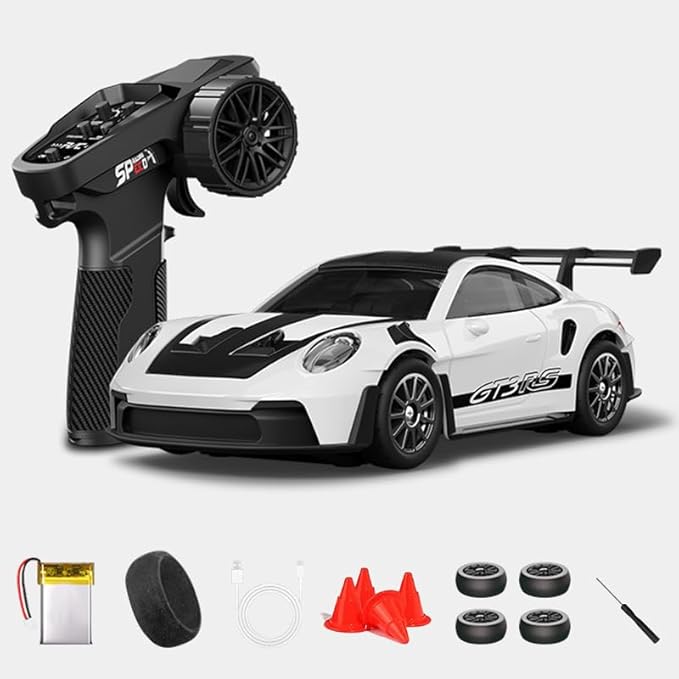 1:43 RC Drift Car D43-01 - 2.4G Full Proportional 4WD Alloy 20KM/H High Speed RC Racing Car with Gyro, Silent Bearings, Adjustable Speed & Lighting(Q3/White/D43-01)