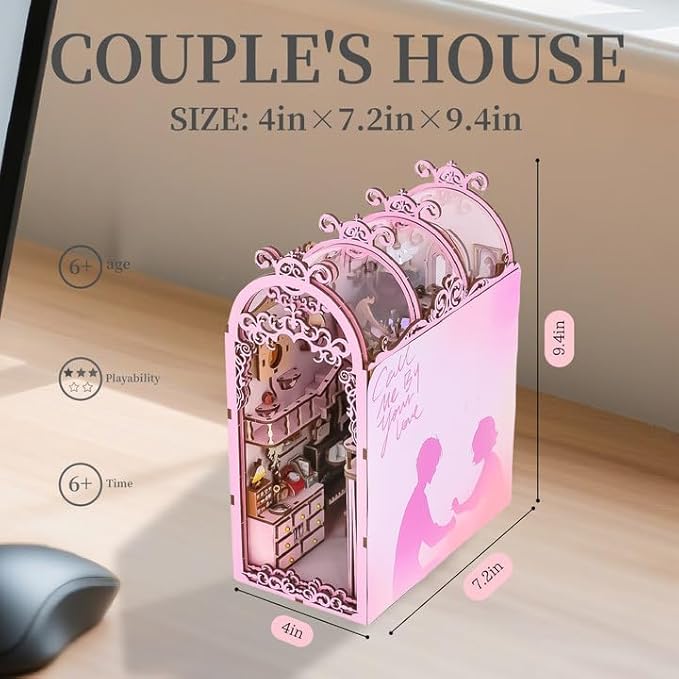 Booknook Lovers, DIY Miniature Dollhouse Booknook, Tiny House Bookshelf Decor, 3D Wooden Puzzle Bookend Bookshelf for Adults, Teens, and Beginners