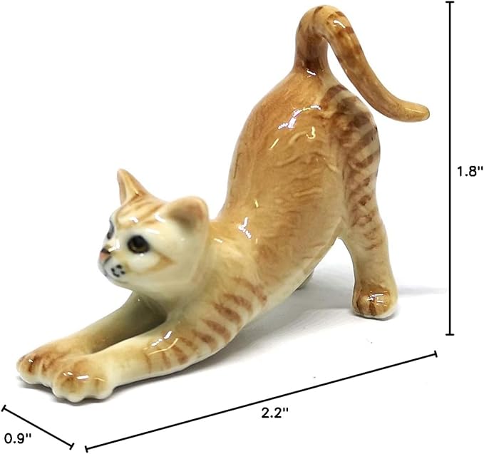 ZOOCRAFT Miniature Collectible Ceramic Brown Cute Cat Figurine Dollhouse Handmade