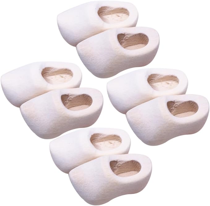 NAMOARLY 4 Pairs Miniature Wooden Doll Shoes DIY Craft Supply Unfinished Mini Clogs for Doll House Decor Accessories Sturdy Blank Wood Mini Shoes for Dollhouse Display and Crafting