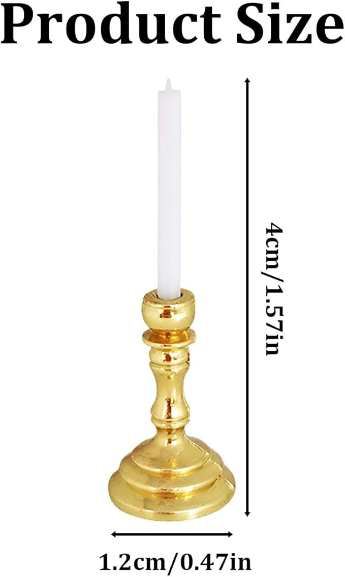 3-Piece Dollhouse Miniature Candle Holder Set, Vintage Style Simulation Candlesticks, 1/12 Scale Candles for Doll House Desk Ornament & Fairy Garden Decor （Gold