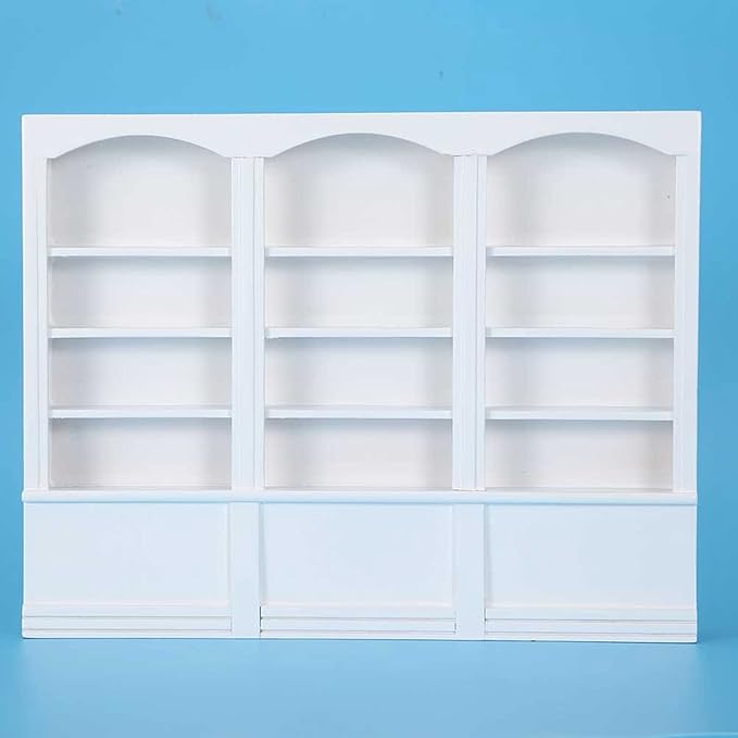 1:12 Scale Dollhouse Bookshelf (White), Miniature Wooden Bookcase Display Cabinet for Dollhouse Furniture, Collector's Decoration Accessory