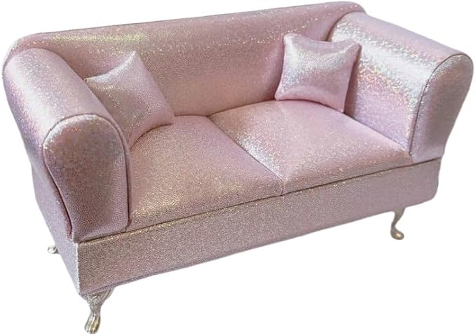 1/6 & 1/12 Scale Dollhouse Furniture Miniature Sofa w/Hidden Jewelry Box for Women - Adult Collector Pink Decor for Diorama, Dressing Table, Rings, Earrings & Small Necklaces Storage