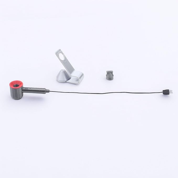 1:12 Scale Miniature Hair Dryer Set w/Stand, Nozzle: Realistic Model for Dollhouse Bathroom, Bedroom Vanity, Hair Salon, Adult Collector (Red)