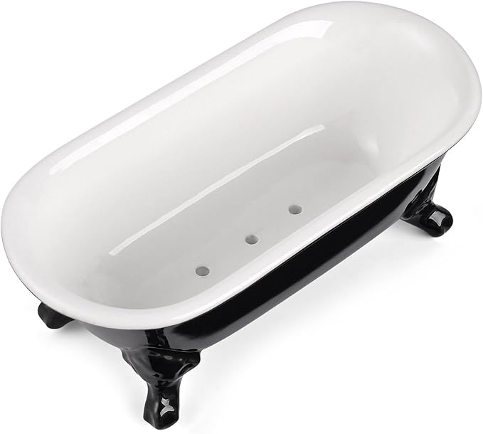 NEWHENGS 6.5" Ceramic Mini Decorative Clawfoot Bathtub Bar Soap Dish, Kitchen Sponge Holder and Shower Tray for Bathroom, 1 Pack(Black)