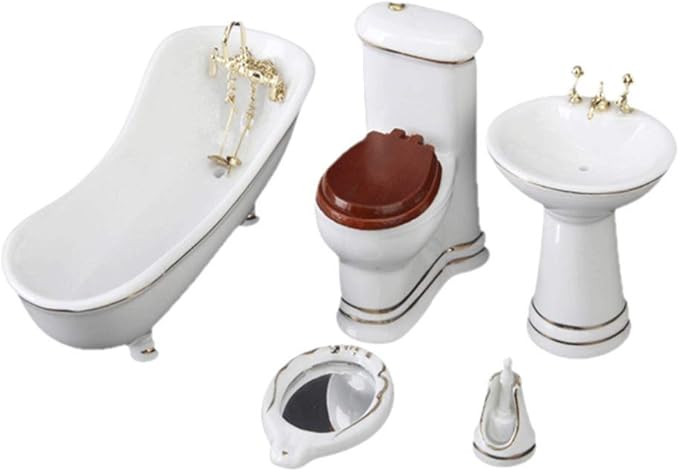 BESTLEE 1:12 Miniature Dollhouse Furniture Kit for Bathroom
