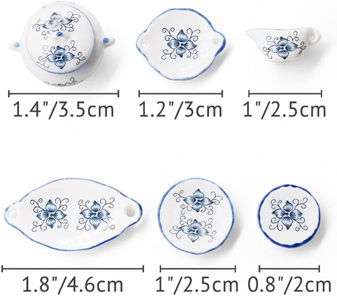 Odoria 1/12 Miniature Dish Dinnerware Set 17Pcs Dollhouse Decoration Accessories, Blue Petals
