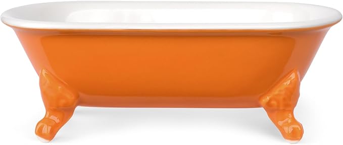 NEWHENGS 6.5" Ceramic Mini Decorative Clawfoot Bathtub Bar Soap Dish, Kitchen Sponge Holder and Shower Tray for Bathroom, 1 Pack(Tangerine)