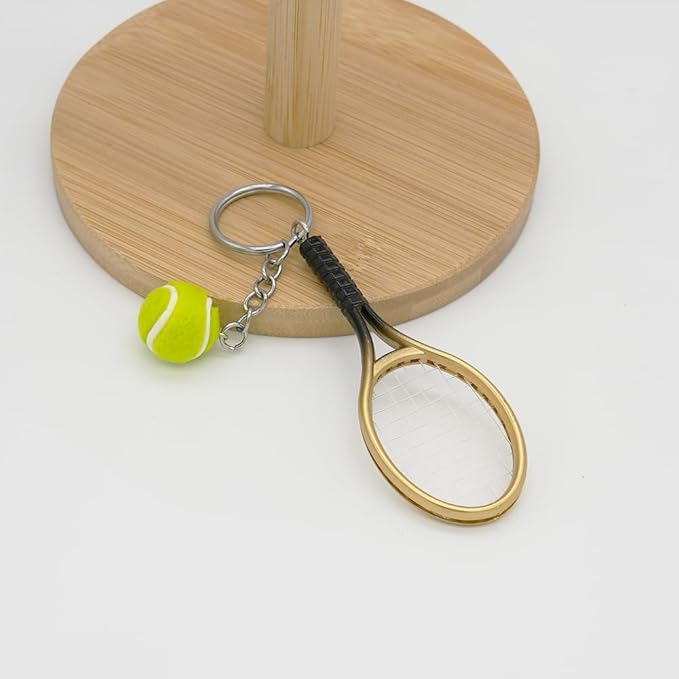 Moydolo Cute Mini Tennis Racket Keychain with Ball, Tennis Sport Lover Gifts Key Chain Ring