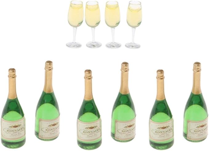 Simhoa Lot of 10 Miniature Wine Champagne Bottle Glass for Dollhouse 1:12