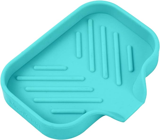 MicoYang Silicone Bathroom Soap Dishes with Drain Spout-Bathroom and Kitchen Sink Organizer,Sponge Holder,Dish Soap Tray,Perfect for Dispenser,Scrubber,Bottle,Cup on Sink or Counter-Mint 4.9"×3.2"
