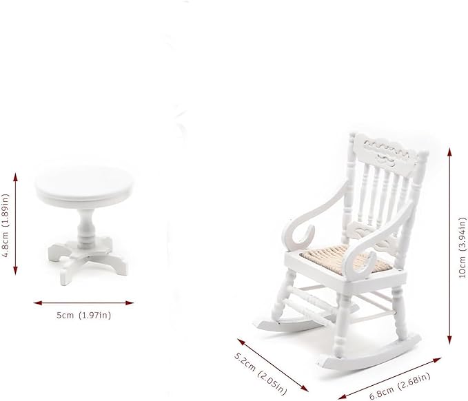 3Pcs 1:12 Dollhouse Wooden Rocking Chair Set, Miniature Side Table, Nostalgic TV, Mini House Furniture Accessories for Living Room Bedroom, Kitchen, Outdoor Home Office