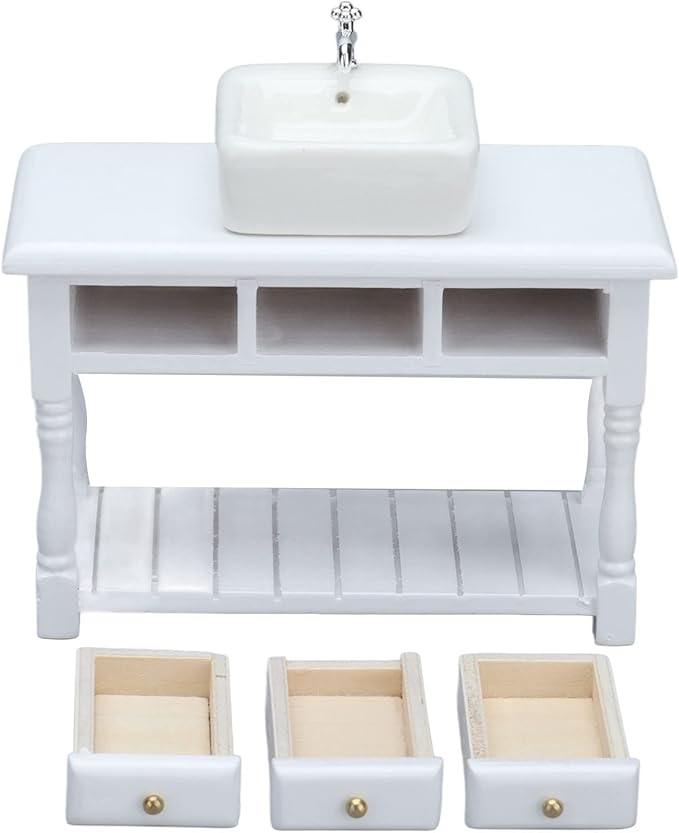 Dollhouse Furniture, White Miniature Educational Doll House Bathroom Set for 1:12 Miniature Doll House