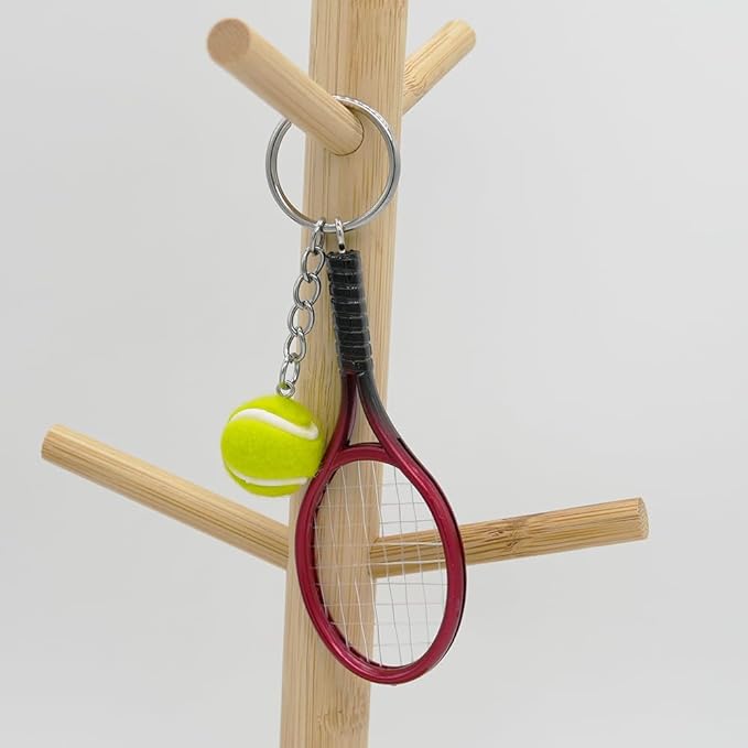 Moydolo Cute Mini Tennis Racket Keychain with Ball, Tennis Sport Lover Gifts Key Chain Ring