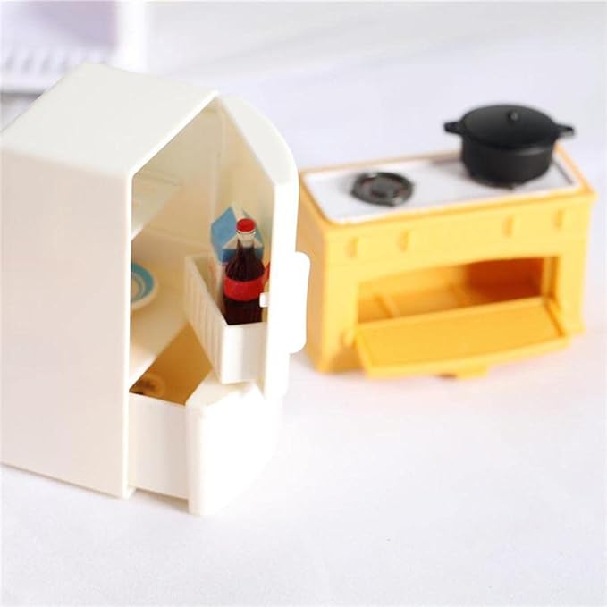 predolo Dollhouse Kitchen Furniture Set, 1:12 Mini Dollhouse Accessories, Miniature Furniture, Realistic Kitchen Fridge and Sets, Refrigerator