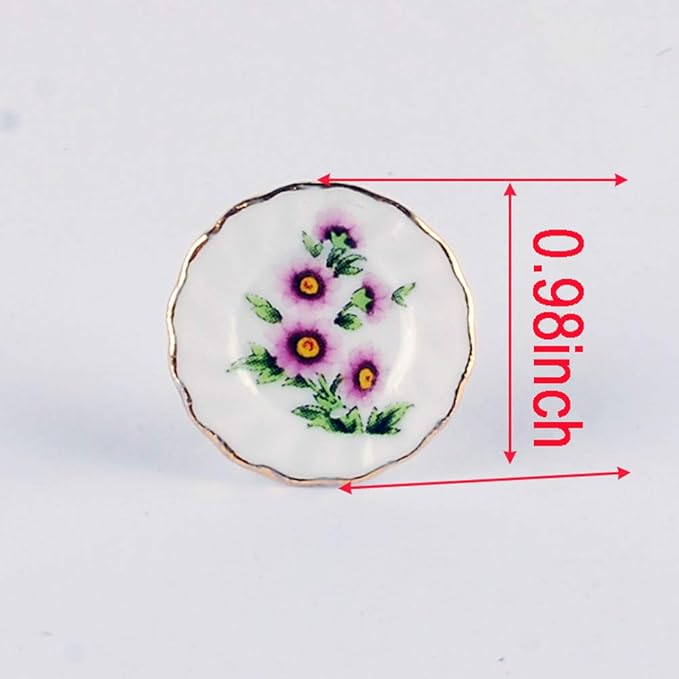 NW 1 Set 15 Pieces 1:12 Ceramics Tea Cup Set Lovely Dollhouse Decoration Set Dollhouse Kitchen Accessories(#12)