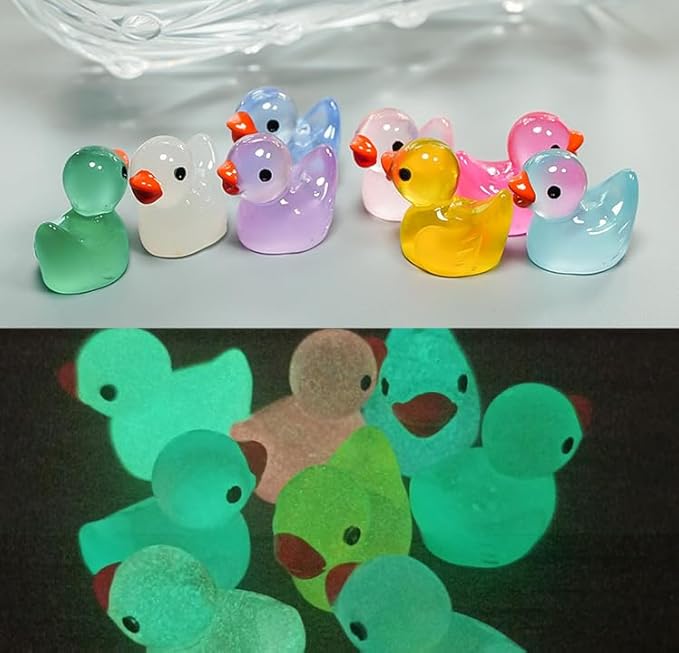 100pcs Mini Resin Duck,15 mm Dollhouse Décor Glow in The Dark for Aquarium Decor Micro Fairy Garden Landscape Hide,Seek Party Toys,Easter Basket Stuffer, Gift for All Ages (Pink-Duck)