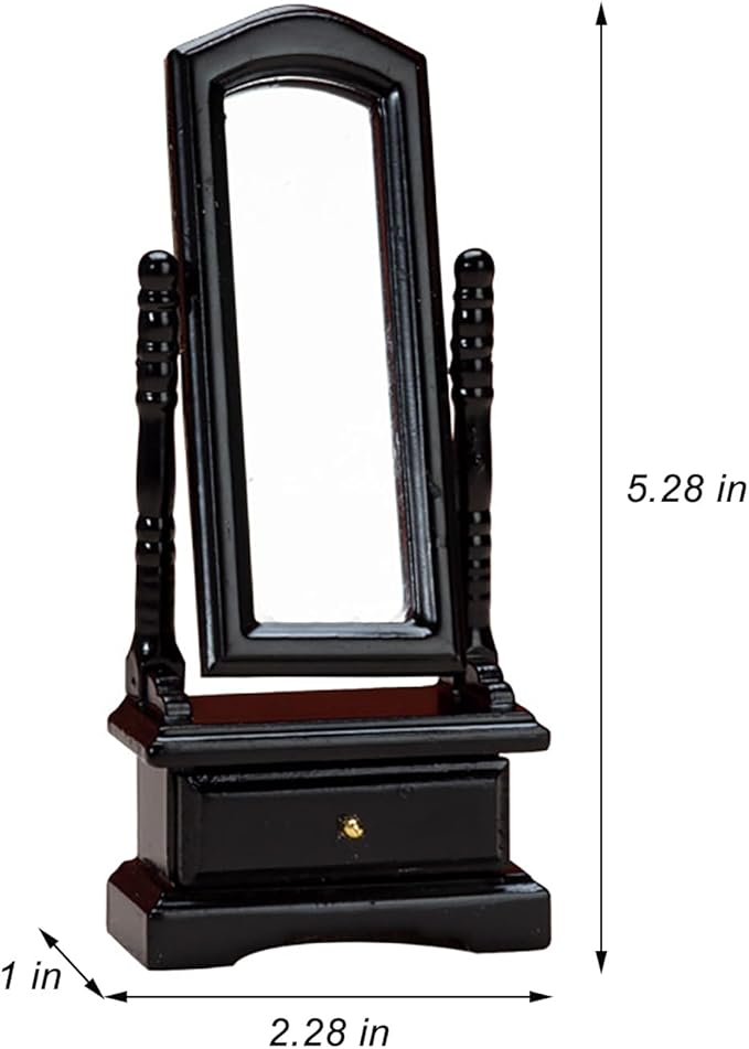 Dollhouse Dressing Mirror 1/12 Miniature Standing Floor Mirror Dollhouse Bedroom Furniture (Black)