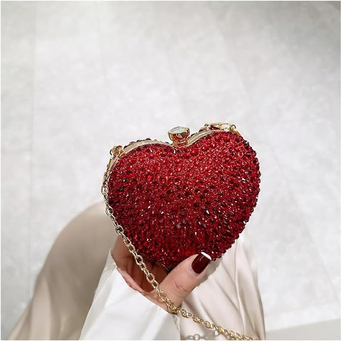 changes girl Heart Shaped Acrylic Clutch Purses Mini Purse Sparkling Rhinestone Handbag Clutch