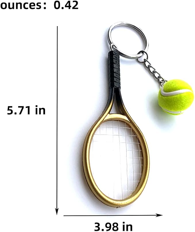 JINZHOUFZ Color Mini Tennis Racket with Ball Keychain Key Ring