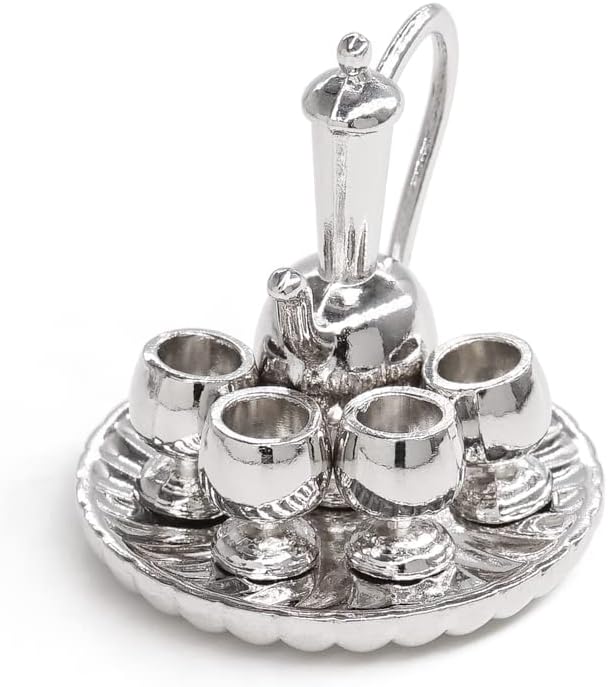 Odoria 1/12 Miniature Wine Flagon and Glasses Dollhouse Decoration Accessories, Silver