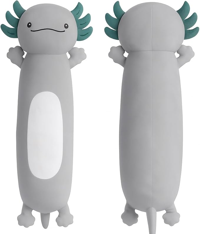 36 inch Cute Giant Grey Axolotl Plush Soft Long Body Pillow, Large Squishy Plushies Axolotl Stuffed Animals Toy, Gifts for Kids Boys Girls Birthday, Halloween, Christmas