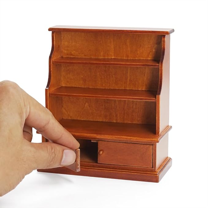 Odoria Dollhouse Bookcase Shelf Miniature: 1/12 Scale Bookshelf Storage for Living Room Antique Retro - Mini Library Wall Display Cabinet - Tiny Wood Furniture Vintage Brown
