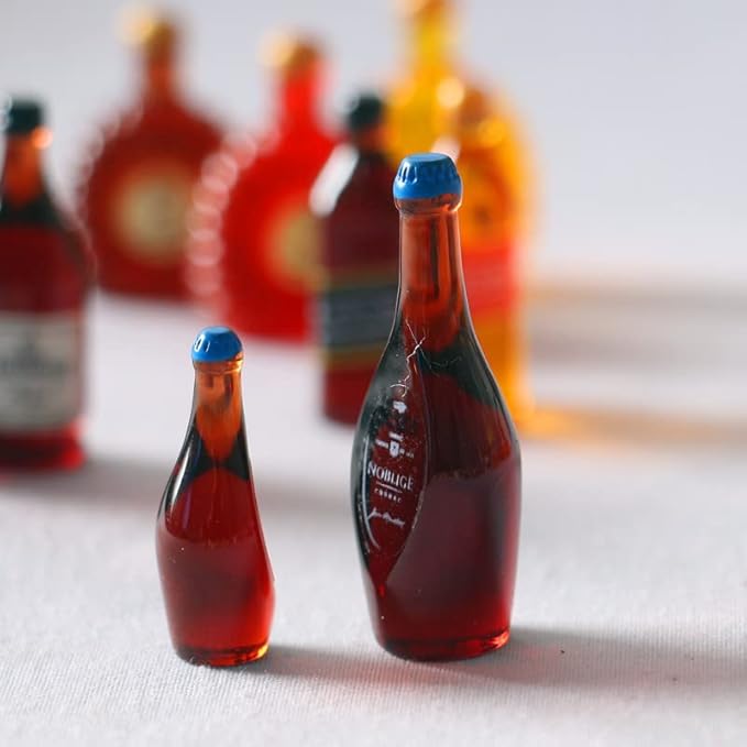 SXFSE Dollhouse Decoration Accessories, 1:12 Dollhouse Ornament 9 Pcs Mini Wine Bottles