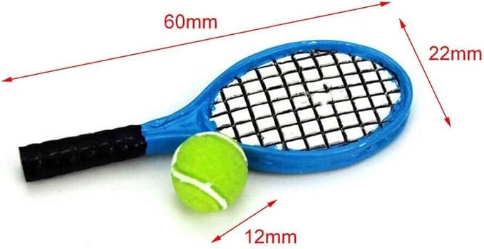 1 Set Blue and Green 1/12 Miniature Tennis Racket Racquet Dollhouse Accessories,Mini Tennis Racket for Dollhouse Décor