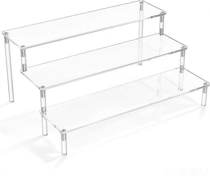 Acrylic Display Risers,Clear Display Risers Stand Small Mini Shelf 3 Tiered Cupcake Stand for Food Desserts Stand Shelves for Party Perfume Organizer Toys Figures Collections Cosmetic Products Tabletop Use