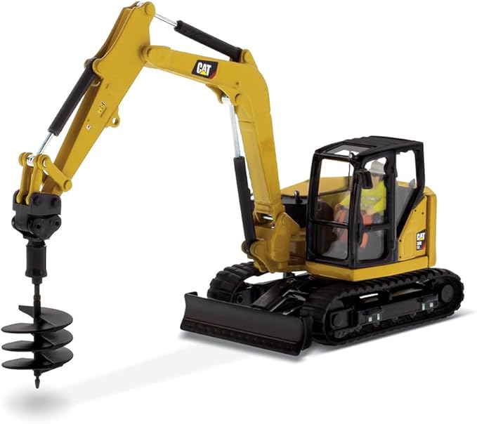 Diecast Masters CAT Caterpillar 308 CR Next Generation Mini Hydraulic Excavator with Work Tools and Operator High Line Series 1/50 Model 85596