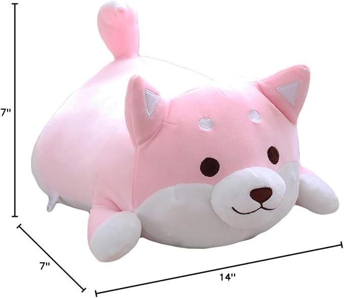 Shiba Inu Dog Plush Pillow, Cute Soft Corgi Stuffed Animals Doll Toys Gifts for Valentine, Christmas, Birthday, Bed, Sofa Chair (Pink Round Eye, 13.5in)