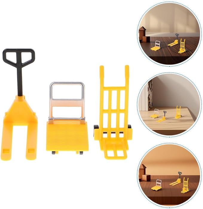 VICASKY 3 Sets Mini RC Forklift Toy - Miniature Construction Tools Trolley Vehicle Models for Boys and Girls Educational Toys Play Projects Realistic Platform Cart Building Set Kids Engineering Vehicl