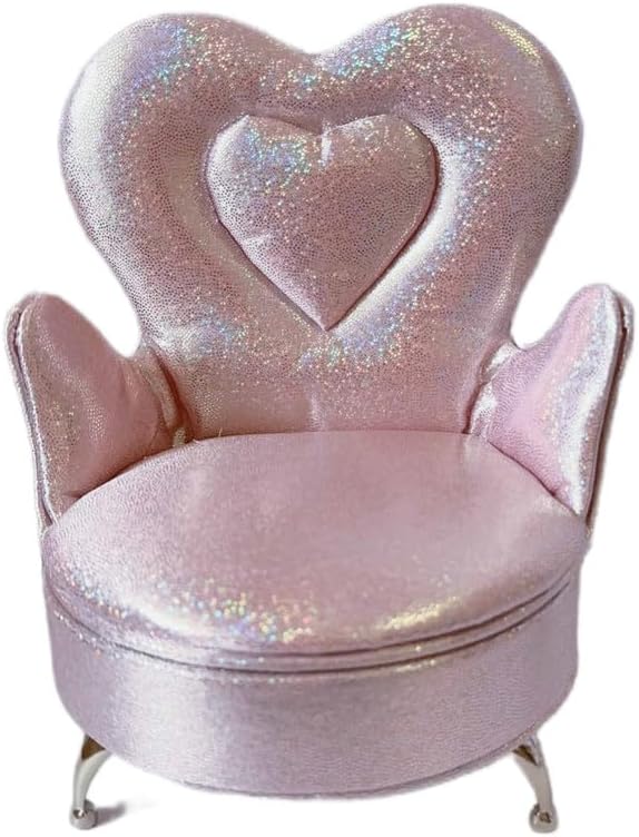 1/6 & 1/12 Scale Dollhouse Furniture Miniature Sofa w/Hidden Jewelry Box for Women - Adult Collector Pink Decor for Diorama, Dressing Table, Rings, Earrings & Small Necklaces Storage