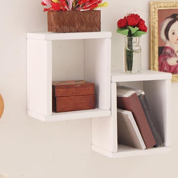 TOYANDONA 6pcs Dollhouse Miniature Storage Rack Floating Shelves Doll House Wall Rack Bookshelf Display Dollhouse Furniture Accessories White, 5.00X4.20X2.80CM, 7Z1025312FXTZ