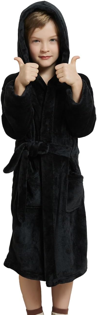 Boys Fleece Robe Hooded Toddler Soft Bathrobe Pajamas Sleepwear for Kids Girls 2-16 Years