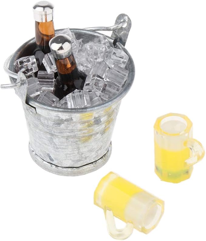 AMLESO 1:12 Dollhouse Ice Bucket Wine Bottle Model Pub Decor