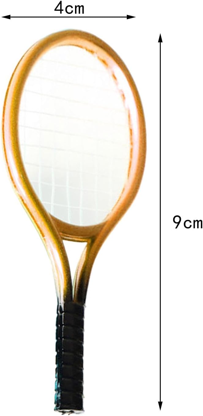 Mini Tennis Racket and Ball Set Mini Tennis Decor Miniature Tennis Kit Adults, Golden