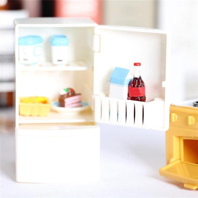 predolo Dollhouse Kitchen Furniture Set, 1:12 Mini Dollhouse Accessories, Miniature Furniture, Realistic Kitchen Fridge and Sets, Refrigerator