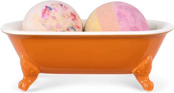 NEWHENGS 6.5" Ceramic Mini Decorative Clawfoot Bathtub Bar Soap Dish, Kitchen Sponge Holder and Shower Tray for Bathroom, 1 Pack(Tangerine)