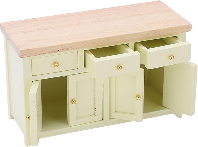 Dollhouse Cabinet 1:12 Scale Miniature Living Room Furniture Handcrafted Birch Storage Cabinet for Dollhouse Decor Kids Gift (Cream Color)