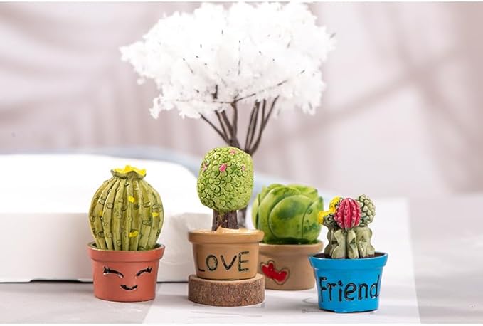 7 Pcs Miniature Succulent & Cactus Figurines – 1:12 Scale Potted Plant Ornaments for Fairy Garden Accessories, Dollhouse Decoration, Micro Landscape Bonsai, Desk & Cake Decor Gift Set